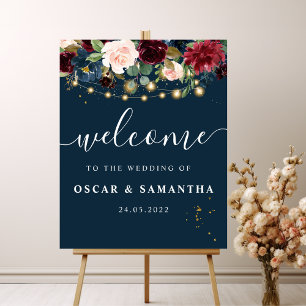 Poster Rustique Bourgogne Marine Bleu & Rouge Fleurs & Lu