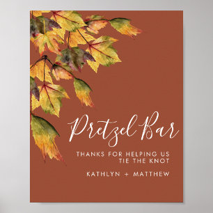 Poster Rustique Brown Autumn Foliing Mariage Pretzel Bar