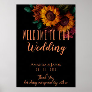 Poster Rustique Burnt Orange Floral Mariage Bienvenue