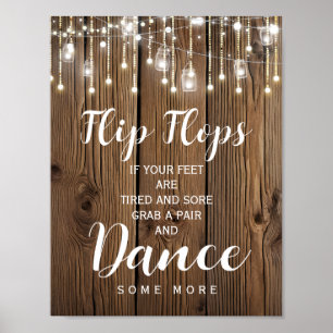 Poster Rustique Chaîne de lumières tongs panneau mariage