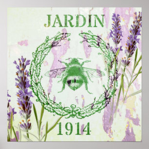 Poster rustique chic pays lavande vintage abeille