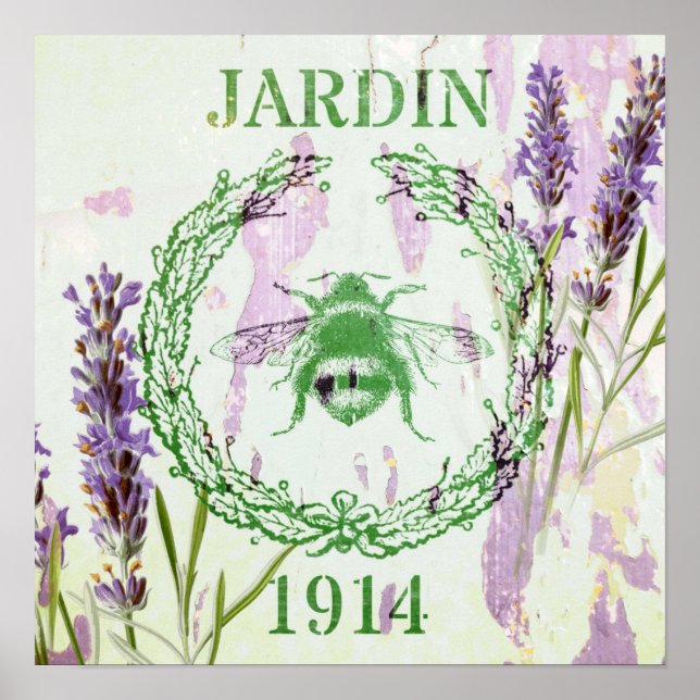 Poster rustique chic pays lavande vintage abeille (Devant)
