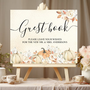 Poster Rustique Citrouilles et fleurs d'automne