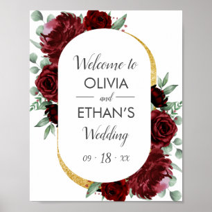 Poster Rustique Elégant Rouge Rose Floral Mariage blanc o