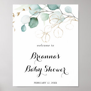 Poster Rustique Eucalyptus Gold Baby shower Floral Bienve