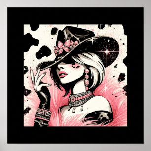 Poster Rustique Glam Cowgirl rose étincelante Cowhide Imp