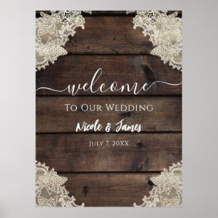 Poster Rustique Grange Bois & dentelle Romantique Mariage