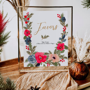 Poster Rustique hiver Floral Aquarelle Mariage favorise