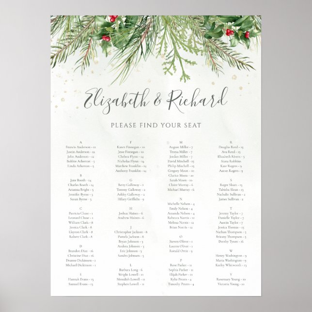 Poster Rustique hiver verdure Berries Pine Cone Mariage (Devant)