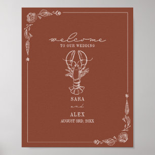 Poster Rustique Homard Terracotta Beach Mariage Bienvenue