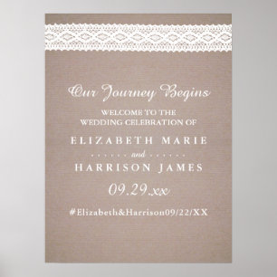 Poster Rustique Kraft & Vintage Mariage en dentelle blanc