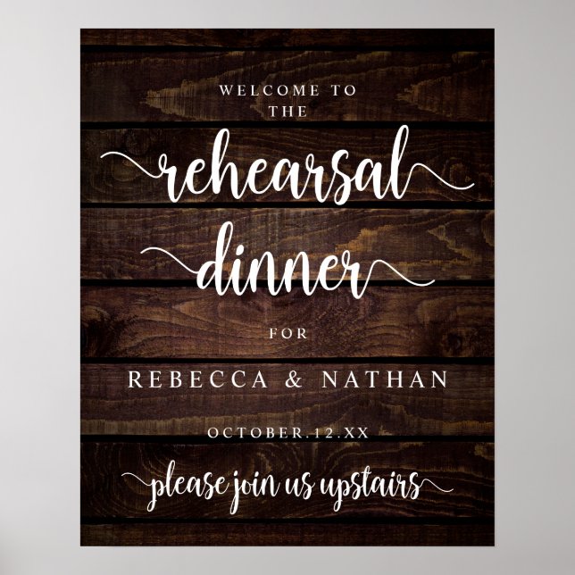 Poster Rustique moderne, Dîner de répétition Mariage Bien (Devant)