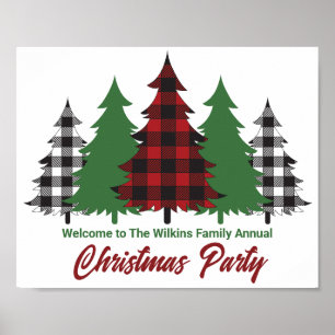 Poster Rustique Red Plaid Joyeux Noël Arbres