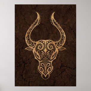 Poster Rustique Taurus Zodiac Connexion sur effet de pier