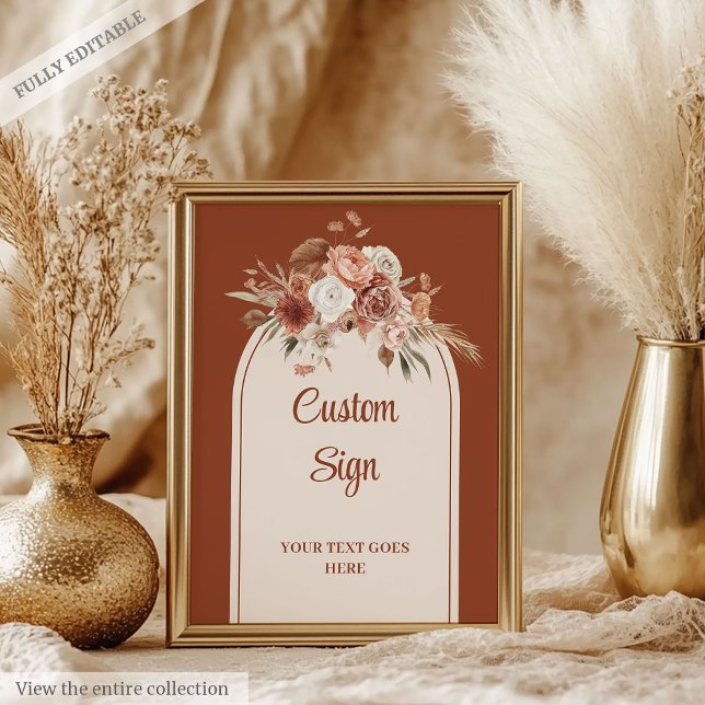 Poster Rustique Terracotta Pampas Sage Boho Mariage Flora (Rustic Terracotta Pampas Sage Boho Floral Wedding Poster)