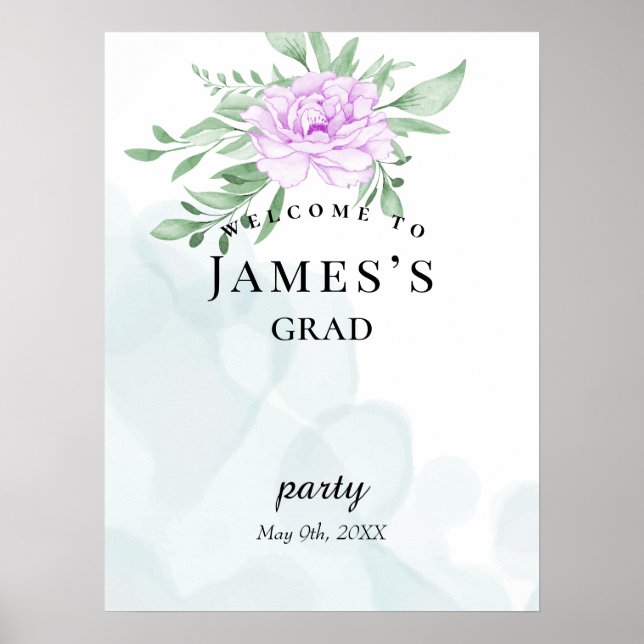 Poster Rustique violet Rose Eucalyptus Graduation Bienven (Devant)