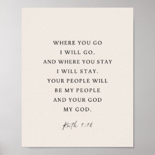 Poster Ruth 1:16 Verset Biblique Là où tu iras, j'irai