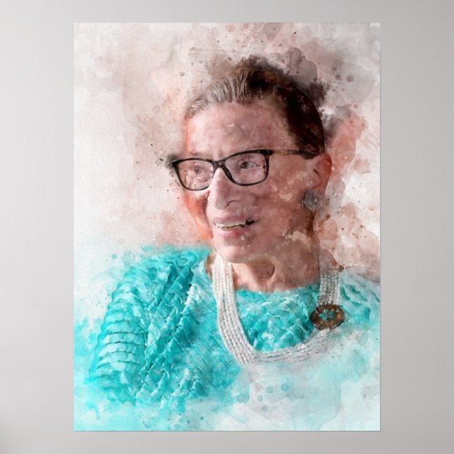 Poster Ruth Bader Ginsburg Aquarelle souriante Portrait T (Devant)