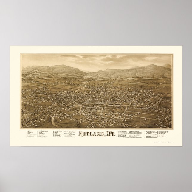 Poster Rutland, VT Carte panoramique - 1885 (Devant)