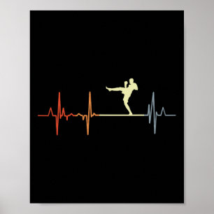 Poster Rythme cardiaque de kickboxing vintage de kickboxe