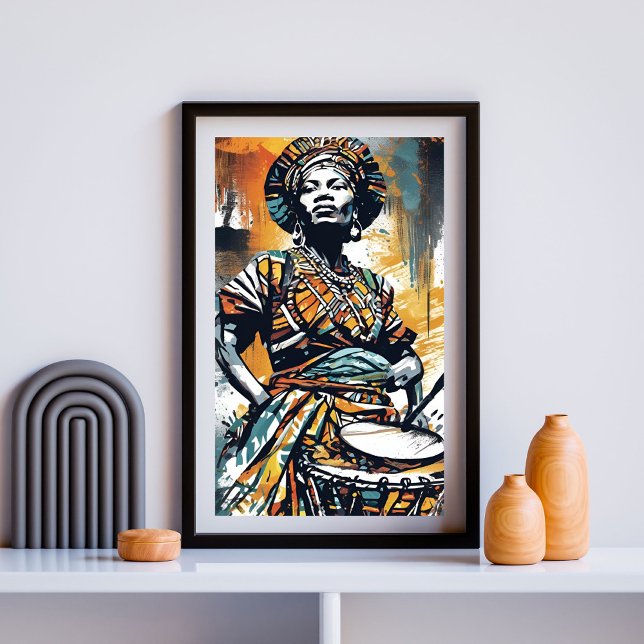 Poster Rythme de son esprit - African Drummer Woman Art (Créateur téléchargé)