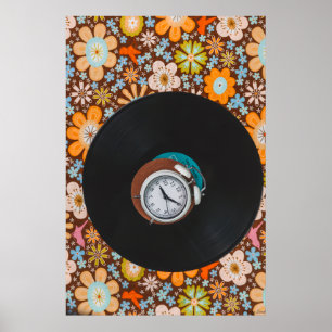 Poster Rythme Groovy : Disque Vinyle & Réveil Rétro Ar