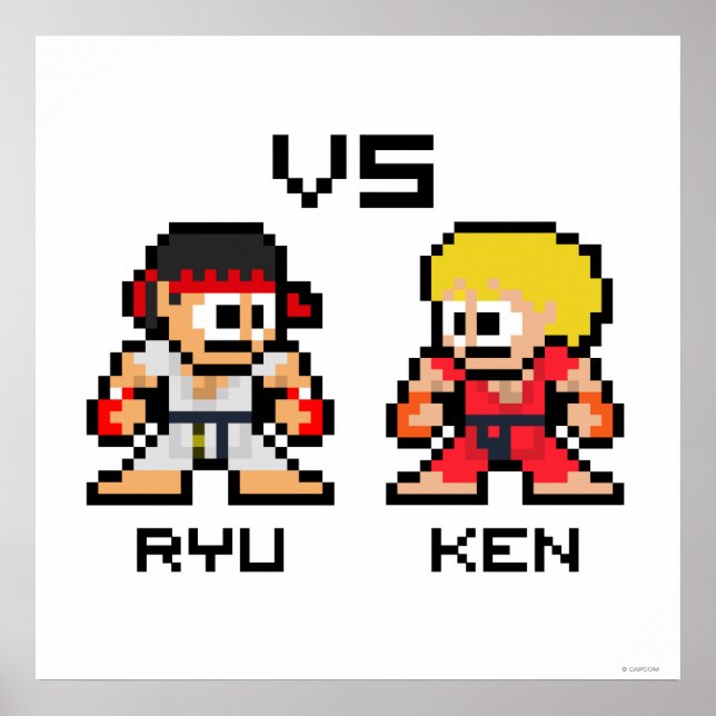 Poster Ryu VS Ken 8 bits (Devant)