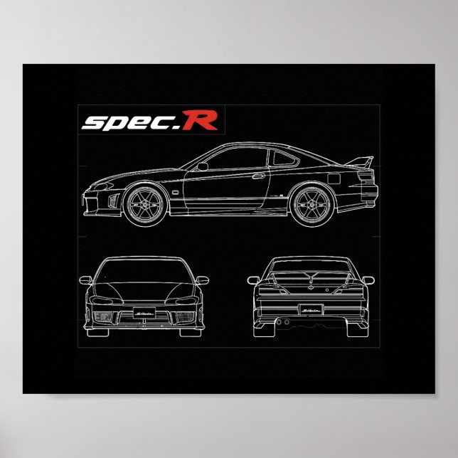 Poster s15 spec r aero line art dessin bleu dessin te37 (Devant)