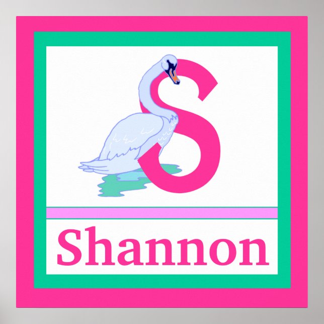 Poster S est pour Swan and Girl Name Wall Art pour enfant (Devant)