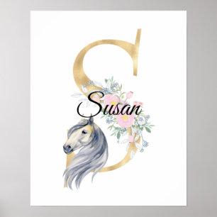 Poster S lettre nom personnalisé monogramme avec cheval p