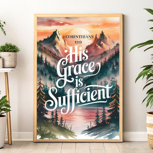 Poster Sa Grâce Suffit - Christian Wall Art