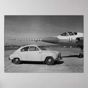 Poster Saab 93b Vintage 1958 Photo en noir et blanc 