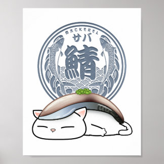 Poster Saba Mackerel Sushi Cat