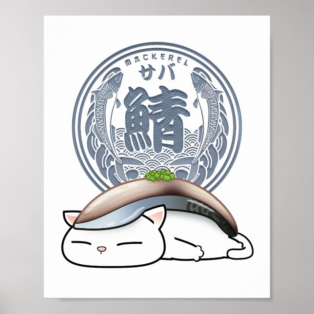 Poster Saba Mackerel Sushi Cat (Devant)