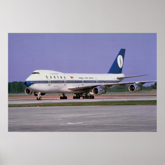 Poster Sabena 747 sur piste, aéroport Mirabel, Montréal, 