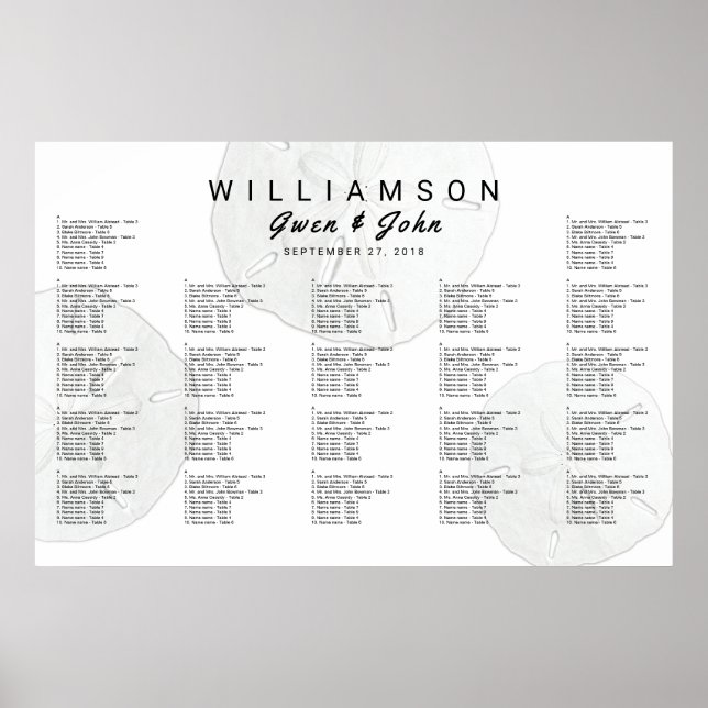 Poster Sable Dollar Réception de mariage Seating Chart Po (Devant)