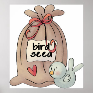 Poster Sac à graines d'oiseaux avec cou et coeur