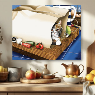 Poster Sac à provisions chat tigré curieux bleu mignon   