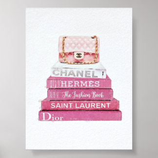 Poster Sac en Chanel rose sur les livres de mode | Art mu