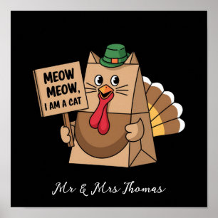 Poster Sac en papier dinde Miaou Funny Thanksgiving Chat