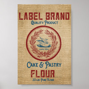 Poster Sac vintage à farine de pâtisserie de gâteau de