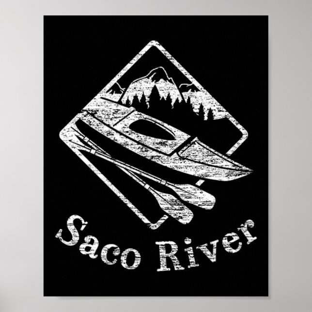 Poster Saco River Kayak Kayak Bateau Rapids Canot Pad (Devant)