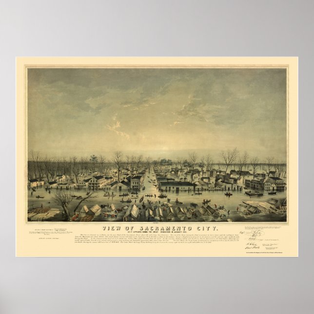 Poster Sacramento, CA Carte panoramique - 1850 (Devant)