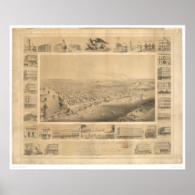 Poster Sacramento, CA. Carte panoramique 1857 (0066A) (Devant)