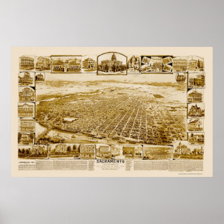 Poster Sacramento, CA Carte panoramique - 1890