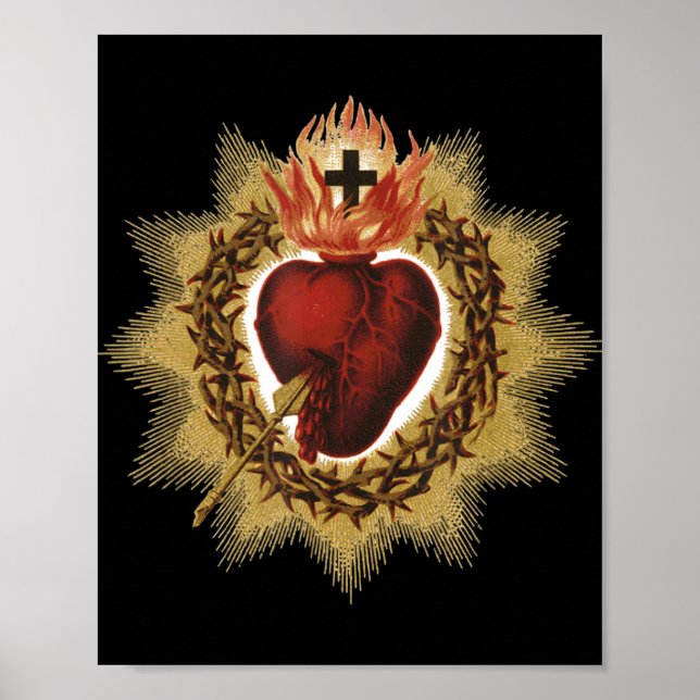 Poster Sacré Coeur de Jésus Dévotion Catholique T-Chemise (Devant)