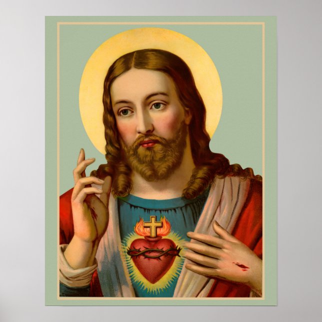Poster Sacré Coeur de Jésus Lithographie catholique (Devant)