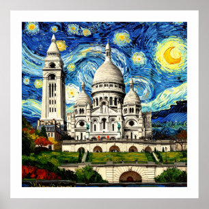 Poster Sacre-Coeur Paris France Nuit Étoilée