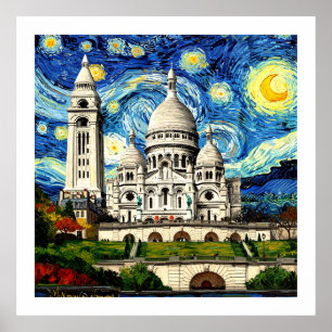 Poster Sacre-Coeur Paris France Nuit Étoilée