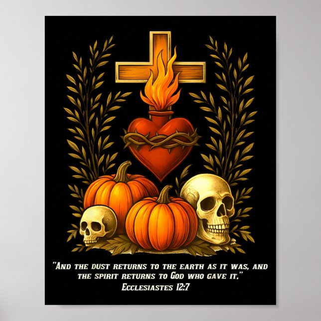 Poster Sacred Heart Halloween Jesus Skulls Pumpkins Chris (Devant)